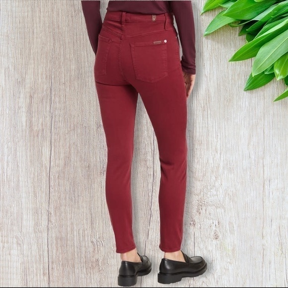 7 For All Mankind High Waist Ankle Skinny Jeans in Merlot 25 - Picture 6 of 6